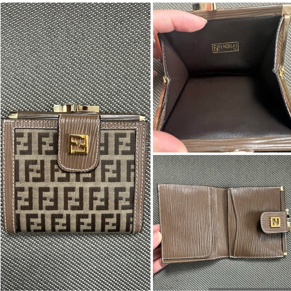 Authentic Rare Excellent Condition Fendi Zucchino Patent Leather KissLock Wallet